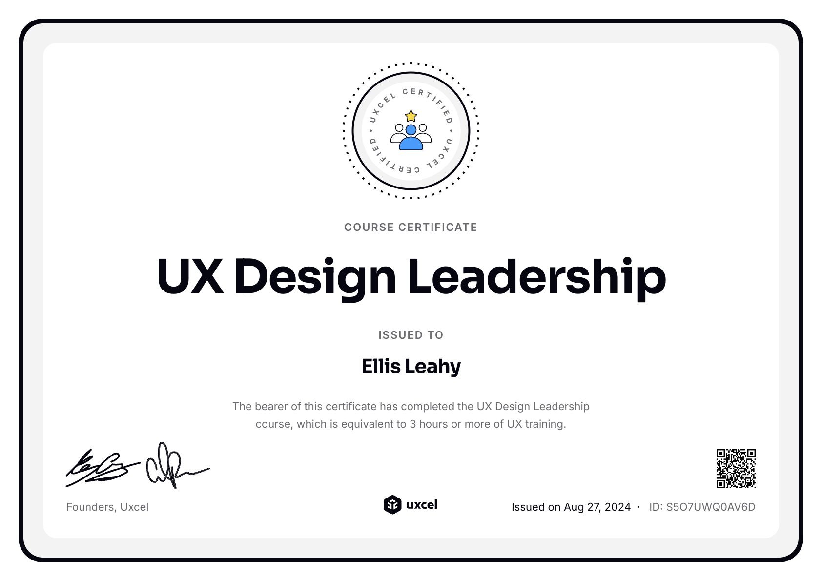 Ellis Leahy's certificate